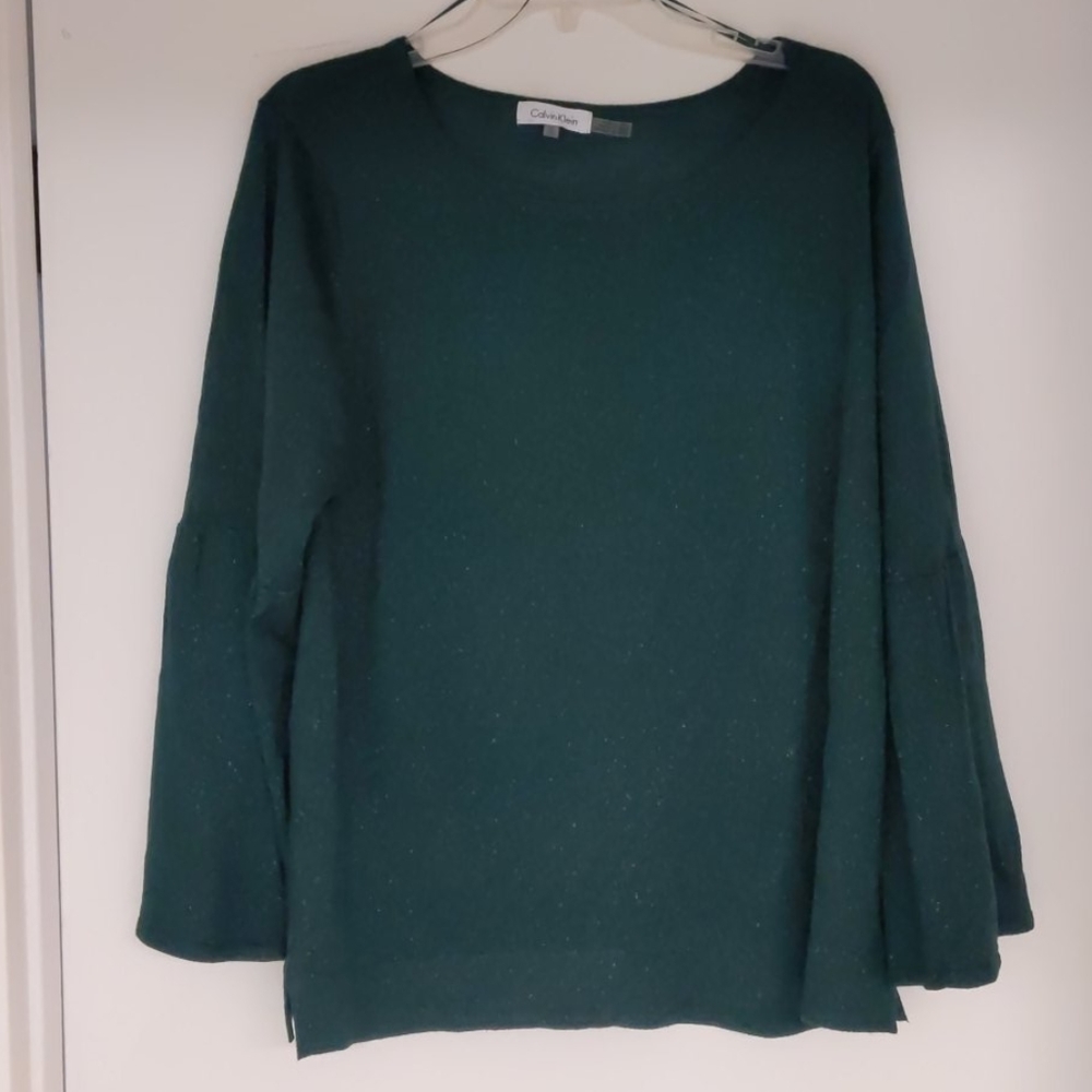 Calvin Klein Bell Sleeve Holiday Sweater Green 0X
